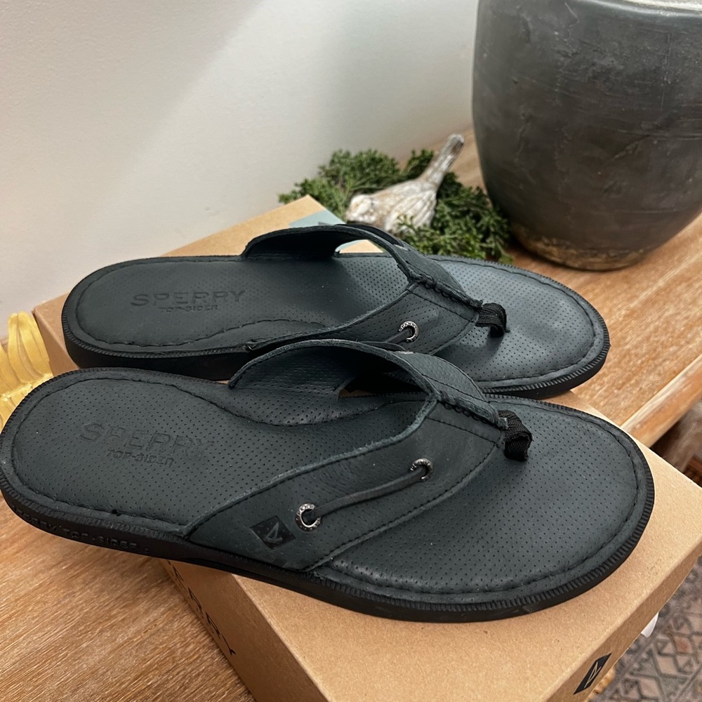 Sperry Men's Black Leather Flip Flops